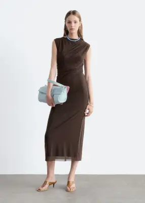 Robe drapée sans manches - Marron foncé — photo 3