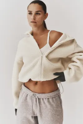 Veste de sport Loose Fit en tissu Teddy bear - Ivoire — photo 3