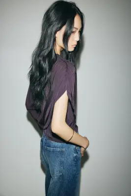 Top asymétrique en jersey - Violet foncé — photo 3