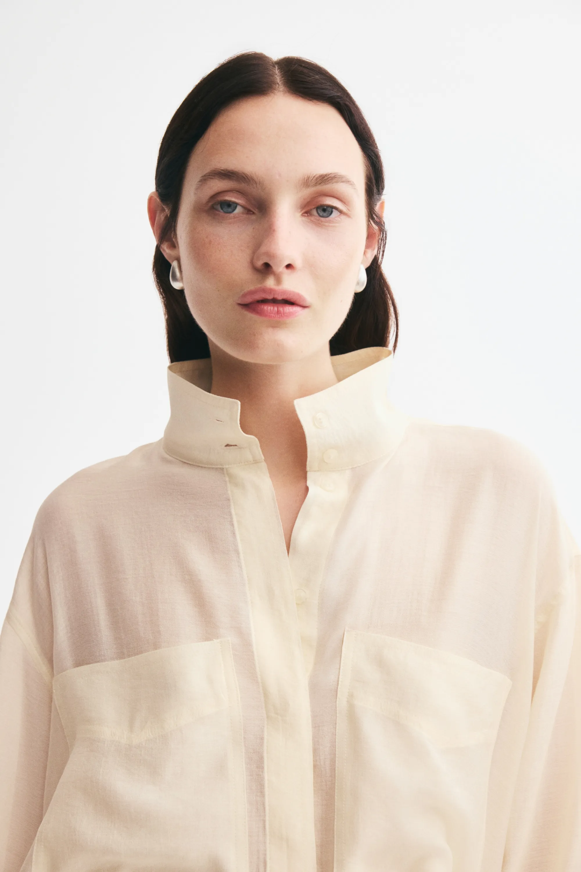 Chemise oversize à col droit - Crème