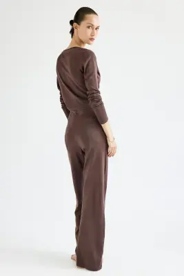 Pantalon en maille fine - Taupe foncé — photo 2