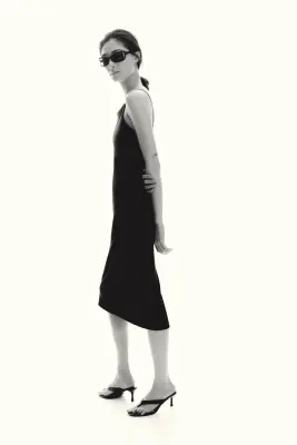 Robe à bretelles fines en jersey - Noir — photo 3