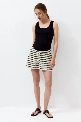 MAMA Short à cordon en maille pointelle - Noir/rayé — photo 2