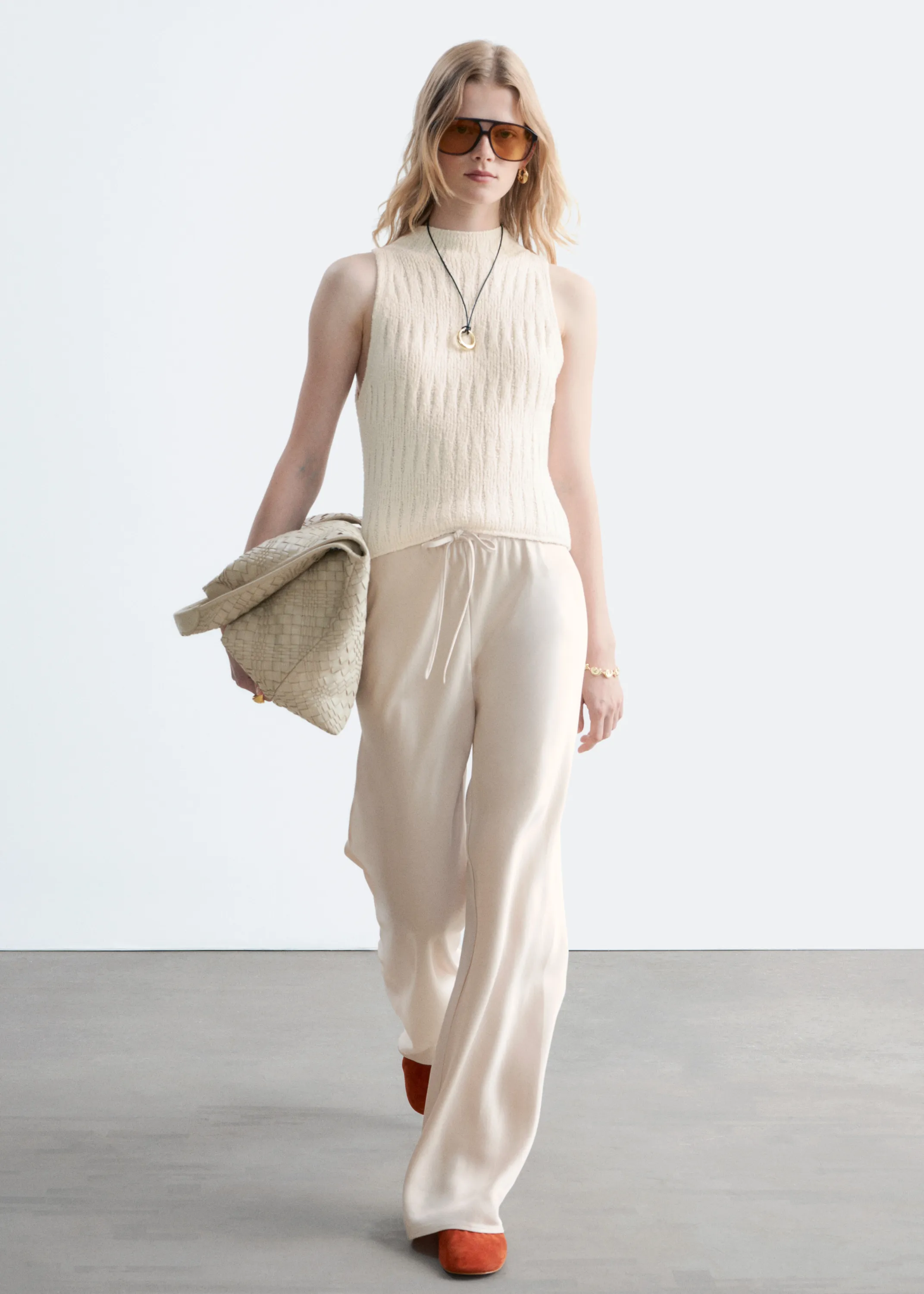 Pantalon en satin à enfiler - Beige