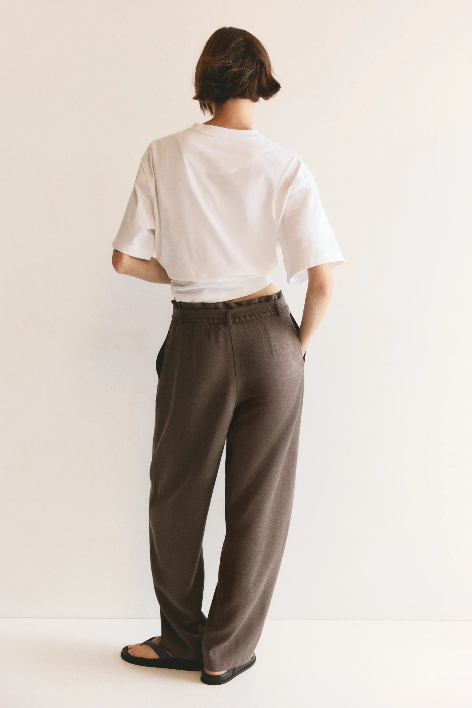 Pantalon barrel avec ceinture à nouer - Grège foncé