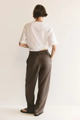 Pantalon barrel avec ceinture à nouer - Grège foncé — photo 1