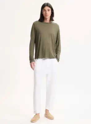 T-shirt Vert Col Rond Manches Longues en Lin / Elasthanne — photo 2