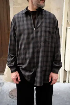 Comoli – Wool check zip shirt E03-02010 – CHECK — photo 2