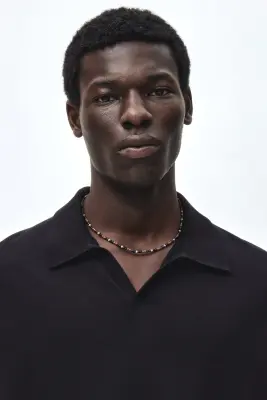 Polo Regular Fit en soie mélangée - Noir — photo 1