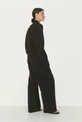 Pantalon chic à jambes larges - Marron foncé/rayures tennis — photo 3