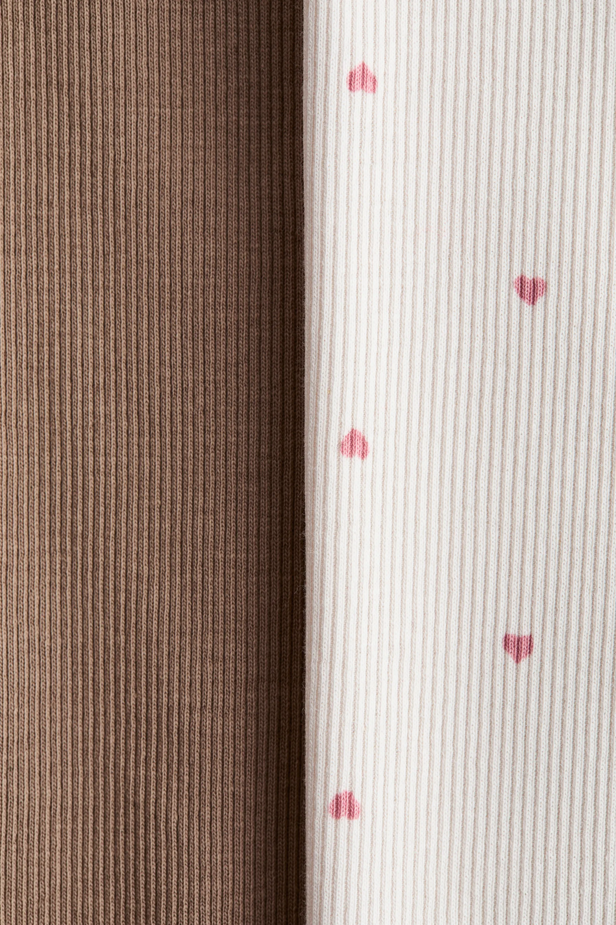 Lot de 2 leggings en coton côtelé - Blanc/cœurs