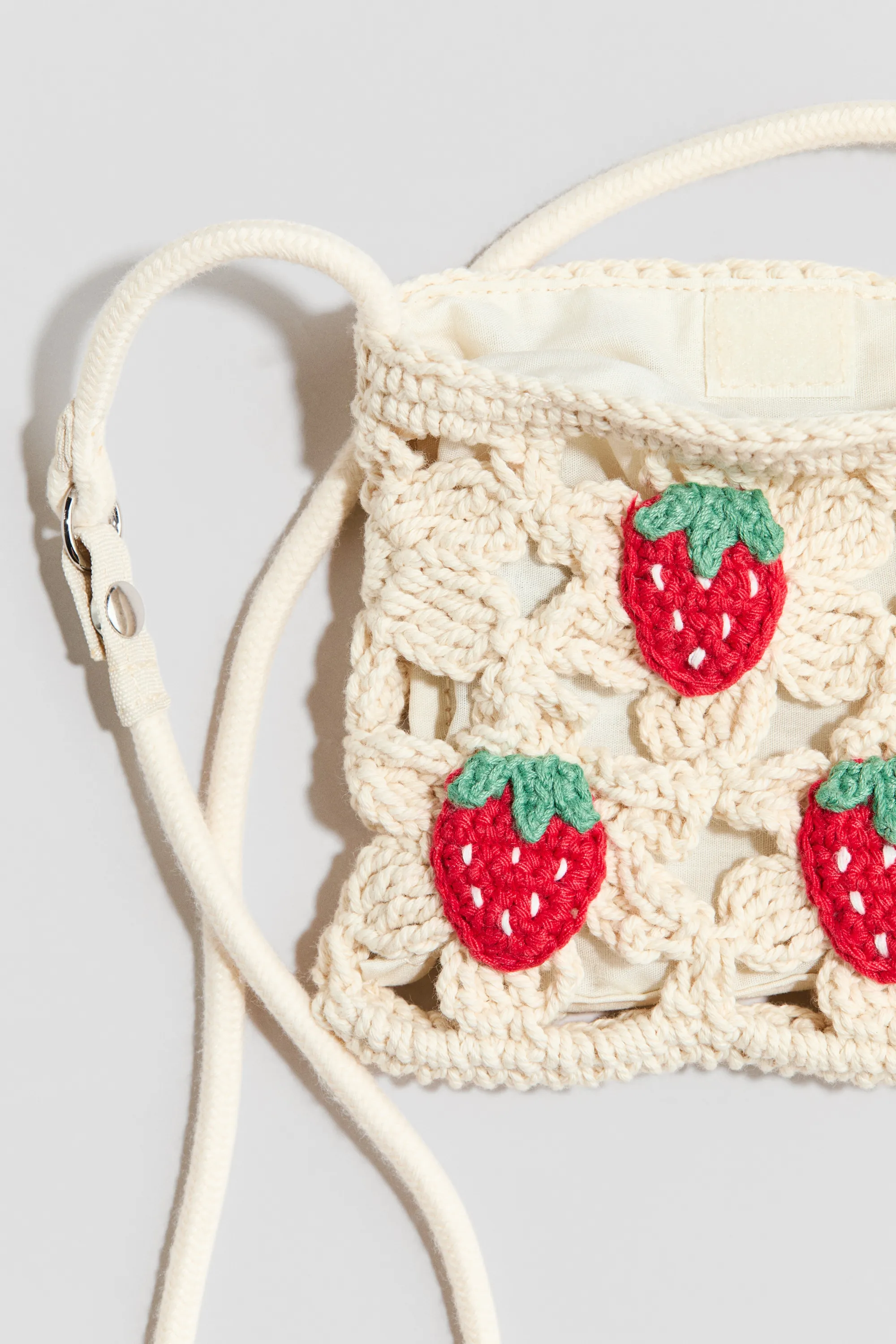 Sac crossbody en coton façon crochet - Crème/fraises