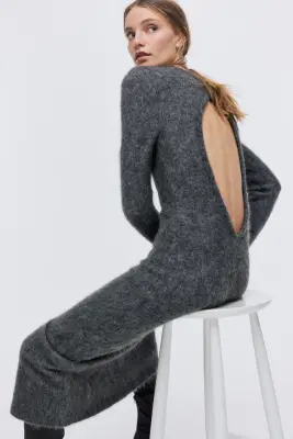 Robe en mohair mélangé avec dos ouvert - Gris foncé chiné — photo 4