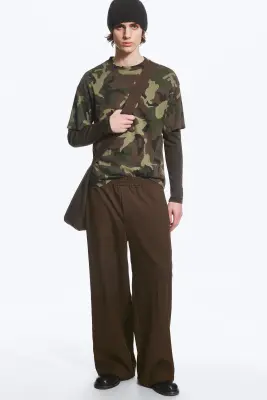 Pantalon de costume plissé baggy ample - Marron foncé — photo 1