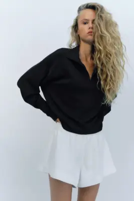 Sweat à col zippé en viscose mélangée - Noir — photo 1
