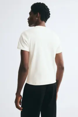 T-shirt côtelé Slim Fit - Crème — photo 3