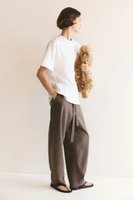 Pantalon barrel avec ceinture à nouer - Grège foncé — photo 3