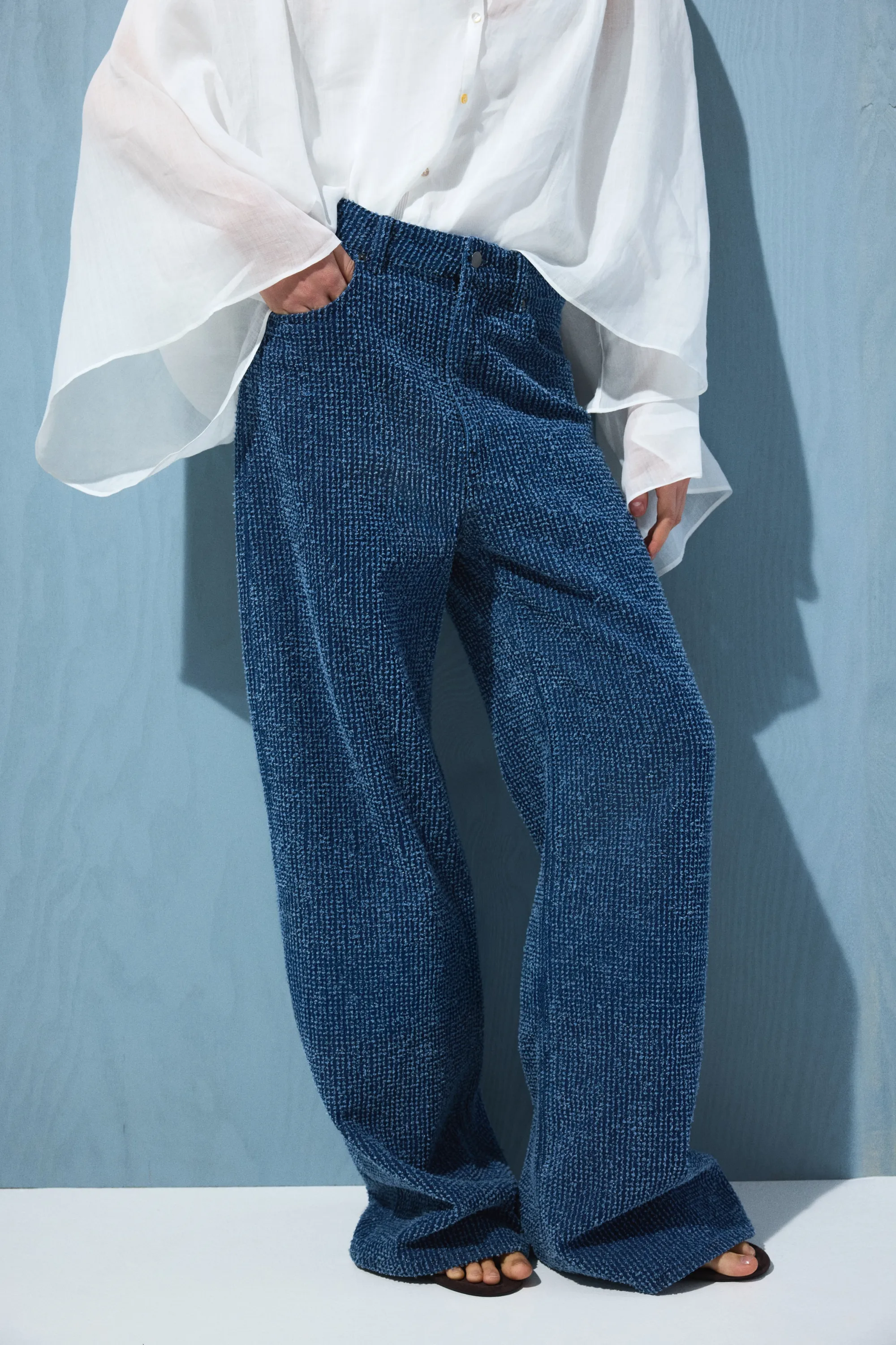 Bouclé Bootcut High Waist Jeans - Bleu denim