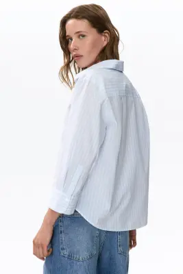 Chemise en popeline de coton - Bleu clair/rayé — photo 3