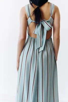 Robe avec corsage smocké - Turquoise ancien clair/rayé — photo 3