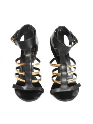 Sandales à talon en cuir noir et bride métallique dorées Px boutique 650€ Taille 37 — photo 2