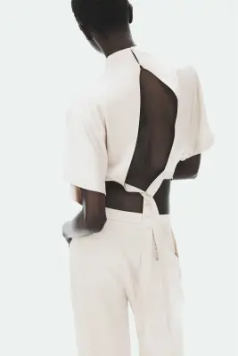 Pantalon loose en satin - Beige clair — photo 3