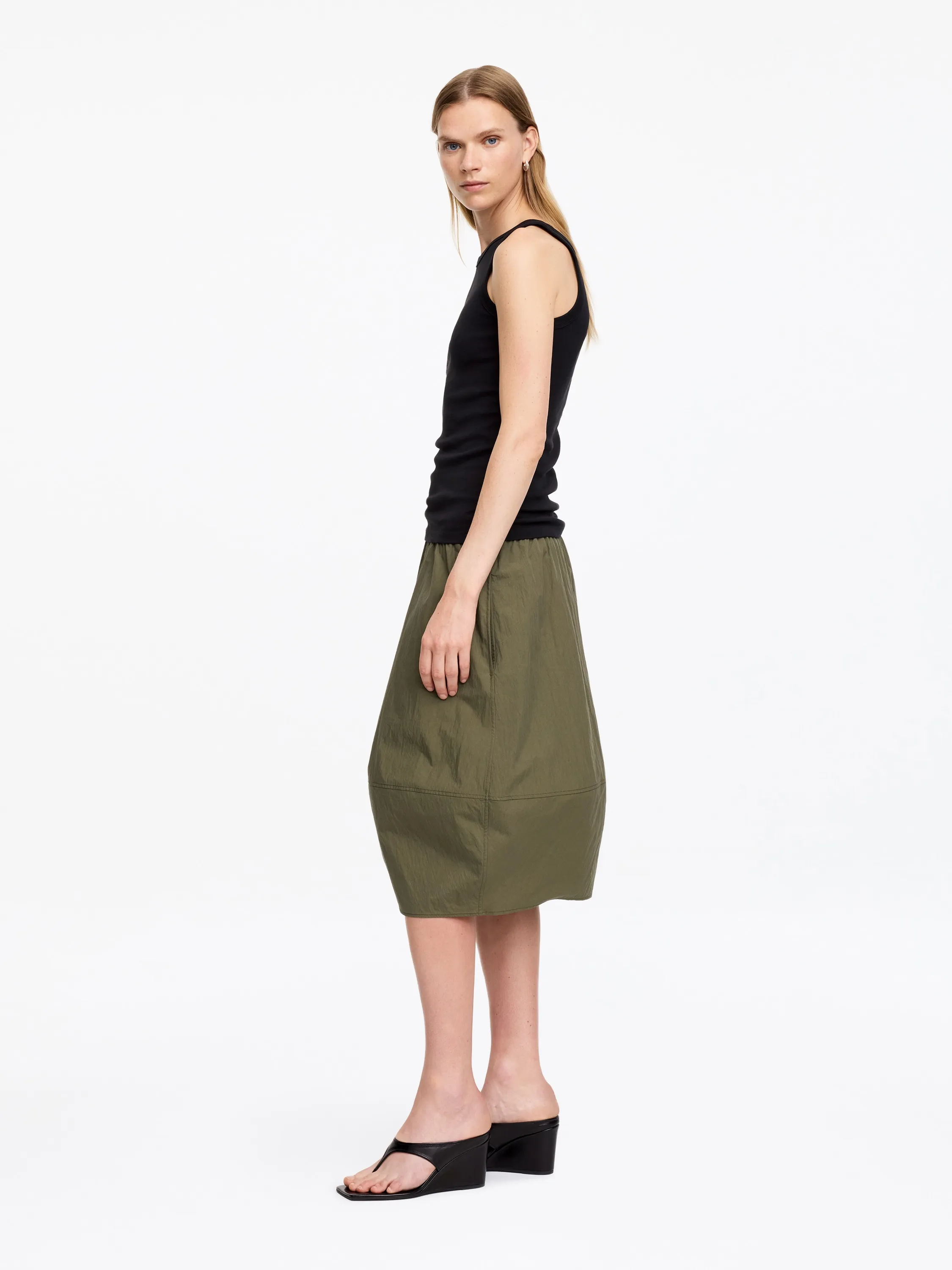 Jupe cocon mi-longue - Vert kaki foncé