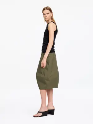 Jupe cocon mi-longue - Vert kaki foncé — photo 1