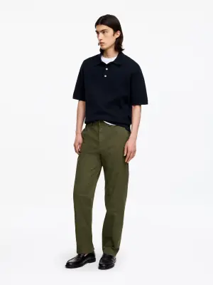Pantalon chino droit en coton - Vert foncé — photo 2