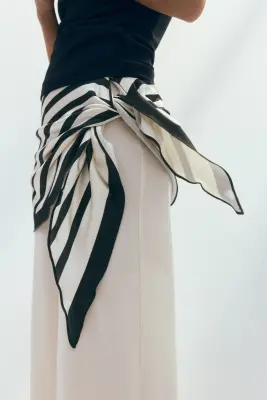 Pantalon en jersey avec foulard - Crème/noir — photo 3