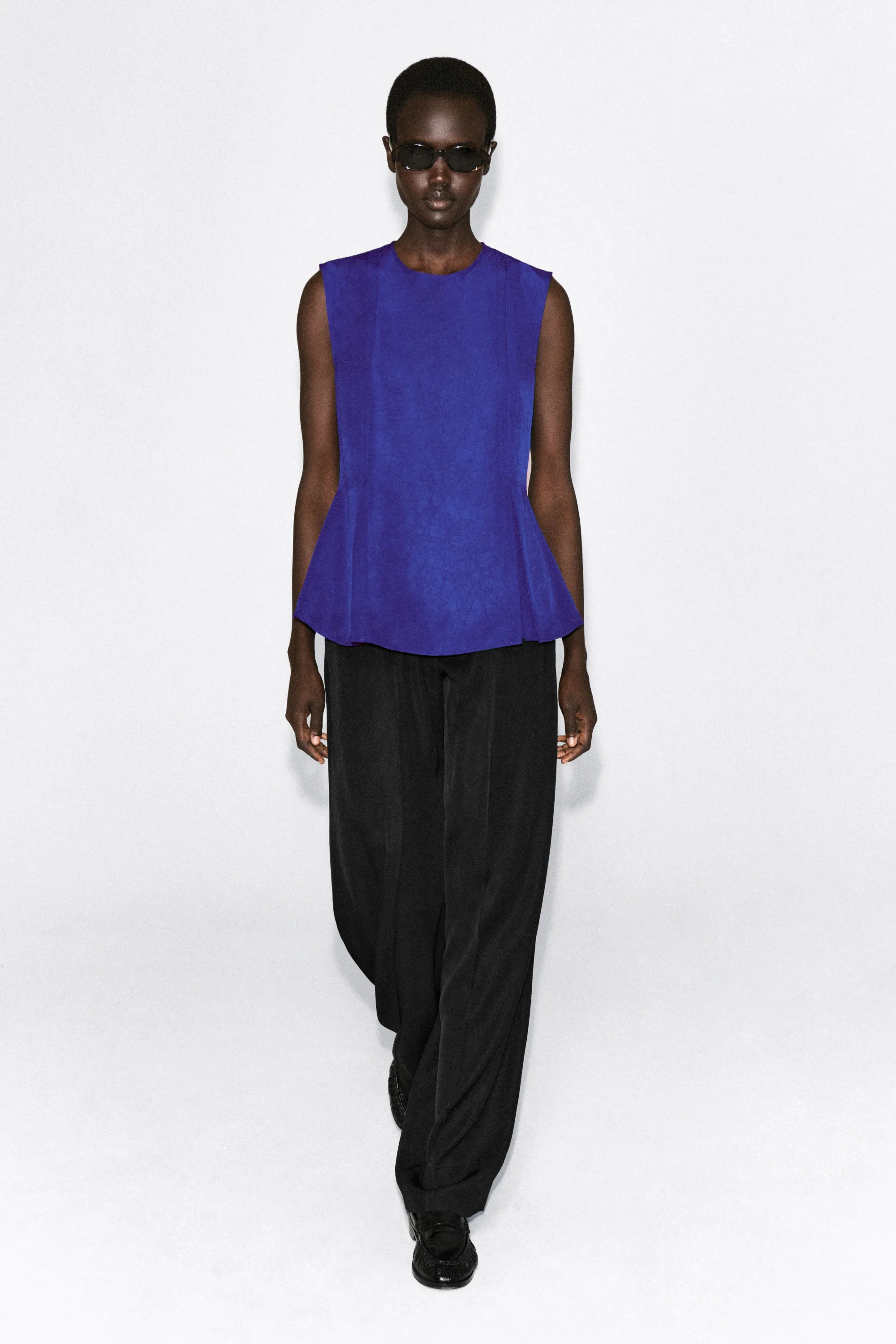 TOP PÉPLUM À PLIS - BLEU COBALT