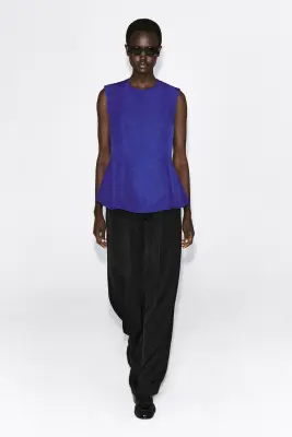 TOP PÉPLUM À PLIS - BLEU COBALT — photo 1