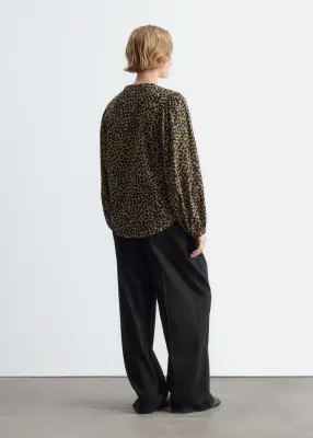 Blouse froncée en coton - Vert olive/Imprimé — photo 4