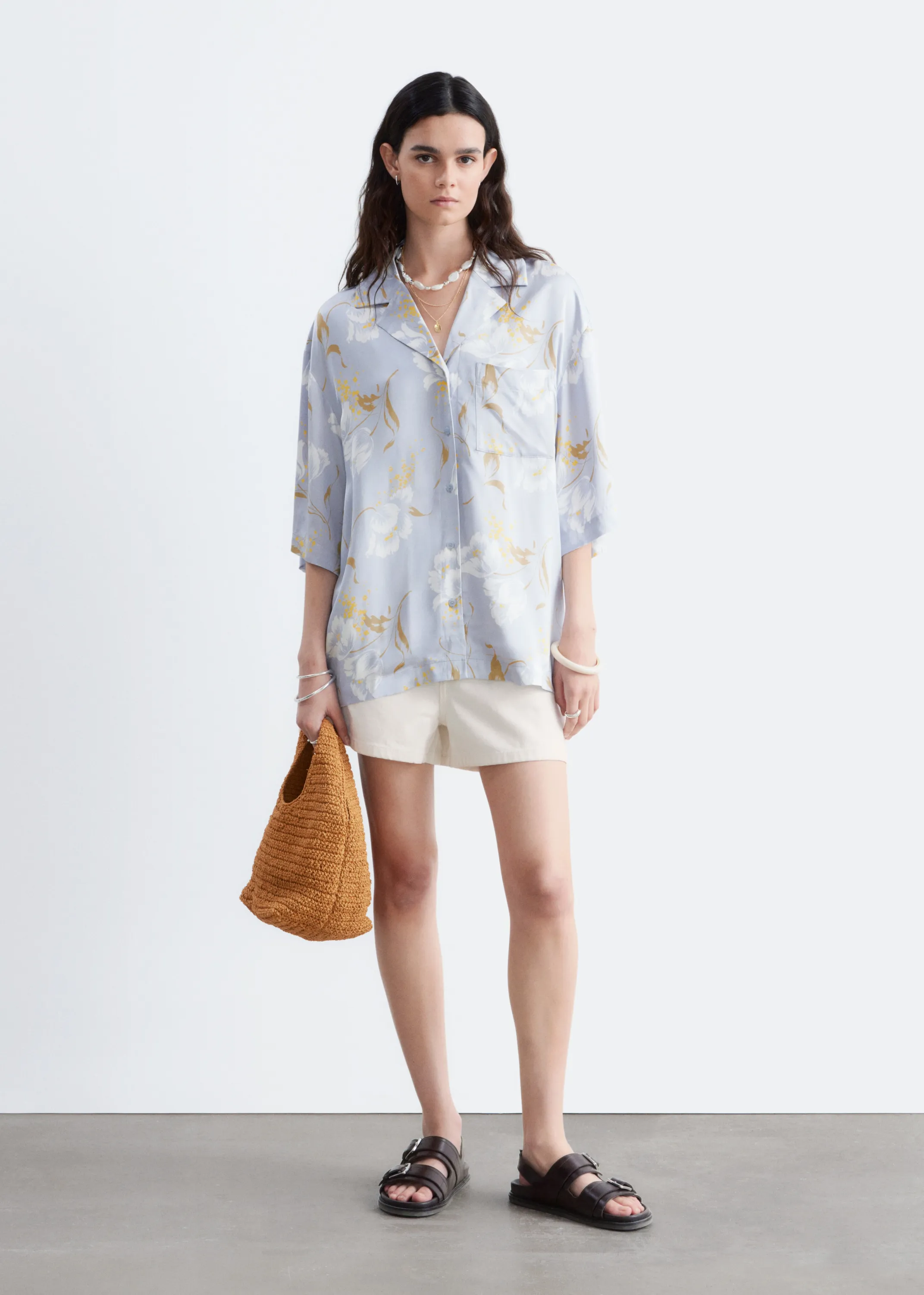 Chemise décontractée oversize - Bleu clair / Motif fleuri