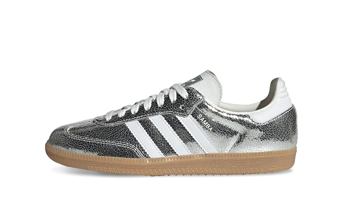 Adidas Mujer Samba OG Silver Metallic Cracked Leather