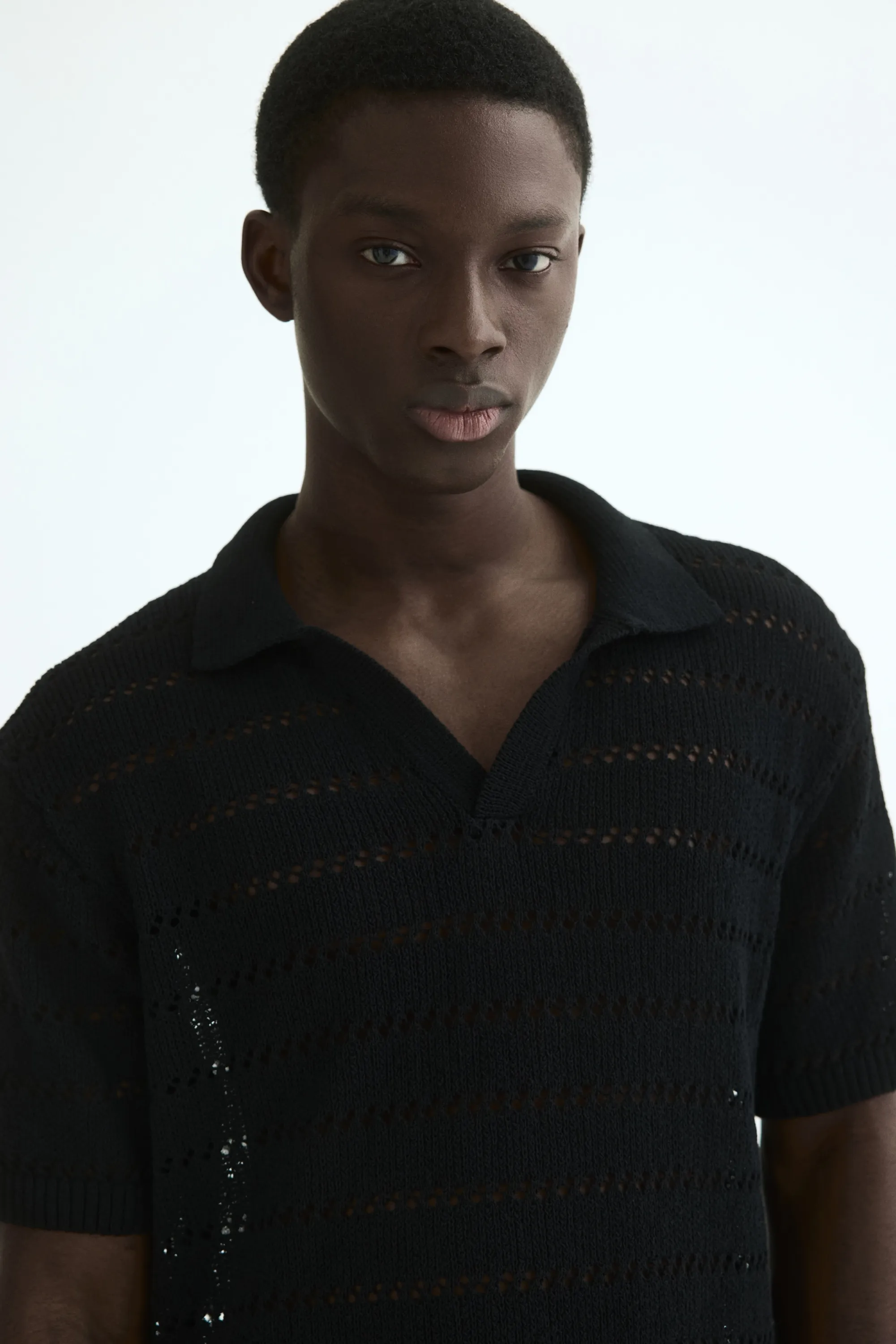 Polo Relaxed fit en maille ajourée - Noir