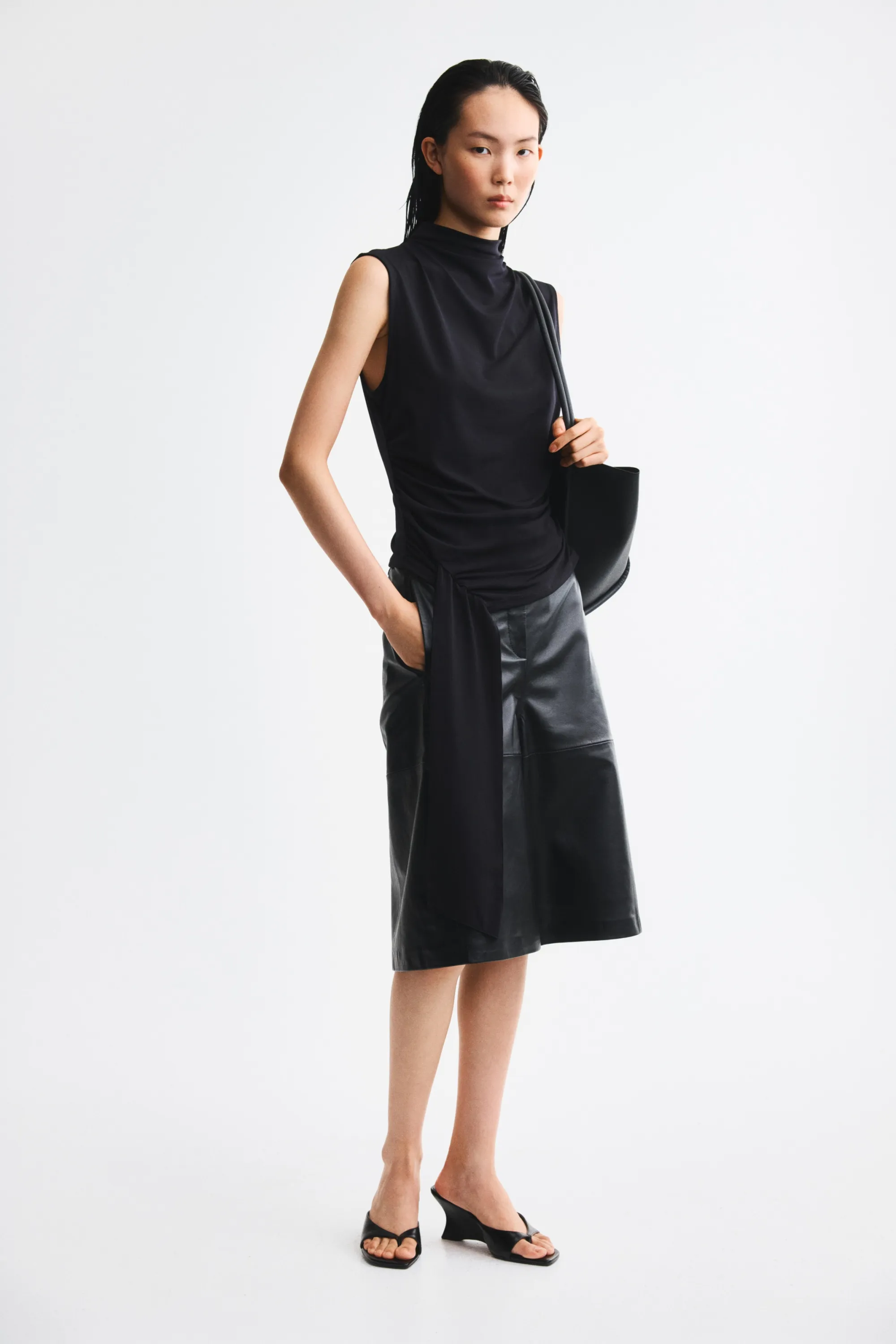 Top en jersey avec panneau drapé - Noir
