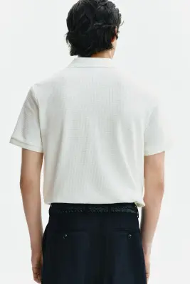 Polo Slim Fit en maille gaufrée - Crème — photo 2