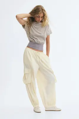 Boat-neck cotton top - Jaune clair/rayé — photo 2