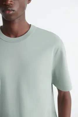 T-SHIRT À COL ROND EN COTON INTERLOCK - VERT CLAIR — photo 3