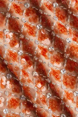 Top ornementé à bretelles fines - Rose poudré/orange — photo 3