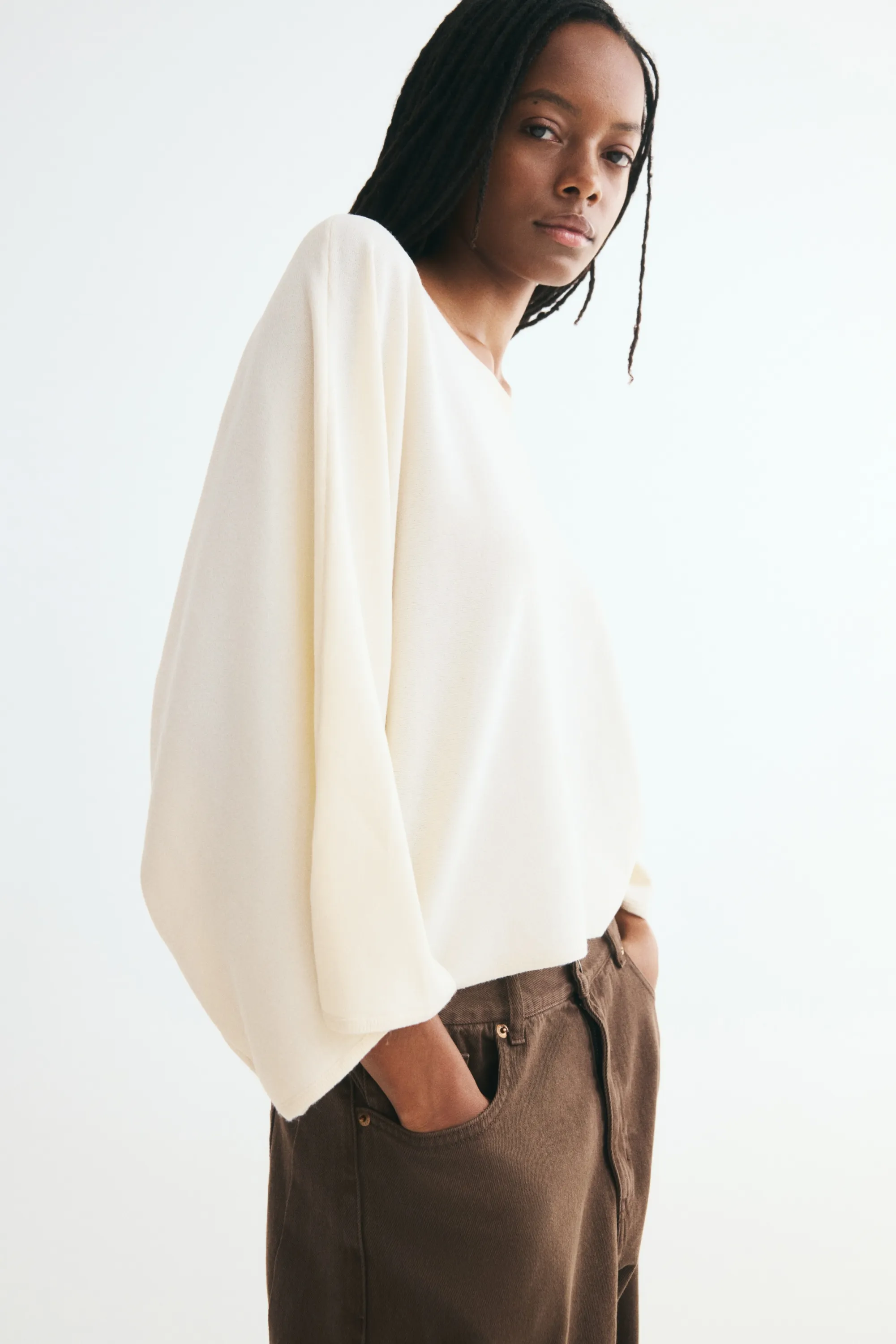 Top cape en maille - Crème