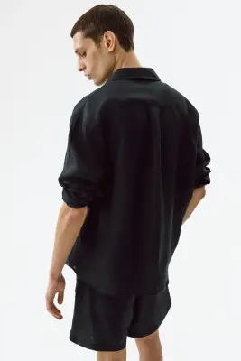 Chemise Relaxed Fit en lin - Bleu marine — photo 3