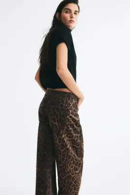 Pantalon barrel en velours - Marron foncé/imprimé léopard — photo 3