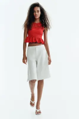 Top texturé avec partie façon crochet - Rouge — photo 2