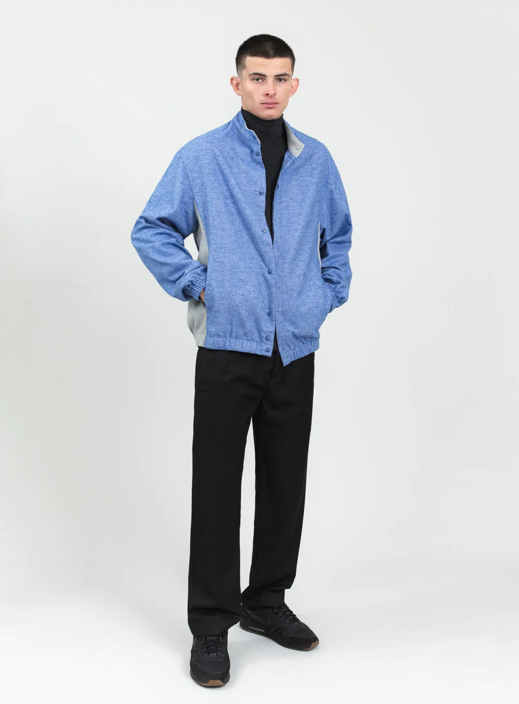 Cardigan with Front Cuts in Cloud Blue Cotton Flannel