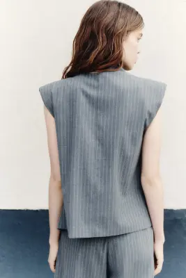 Gilet sans manches croisé à col droit - Gris foncé/rayures tennis — photo 2