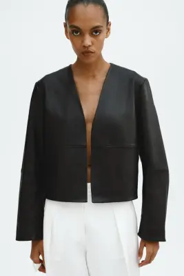 Veste courte en cuir - Noir — photo 1