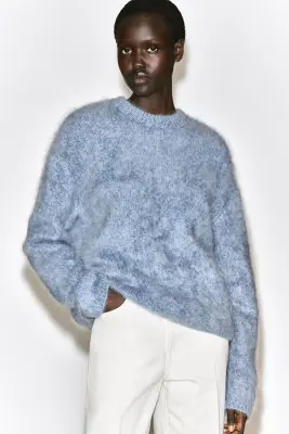 PULL EN PUR CACHEMIRE BROSSÉ BICOLORE - BLEU CHINÉ — photo 3