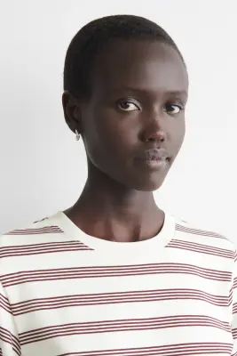 T-SHIRT EN COTON - BLANC / ROUGE / RAYURES — photo 3
